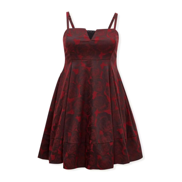 Betsey Johnson x Torrid Dress Babydoll Floral Jacquard Goth Vamp Burgundy Sz 14 - Picture 1 of 10